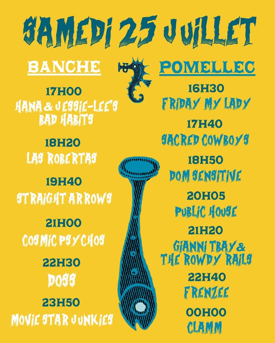 Visuel horaire du samedi du Binic Folks Blues Festival 2026