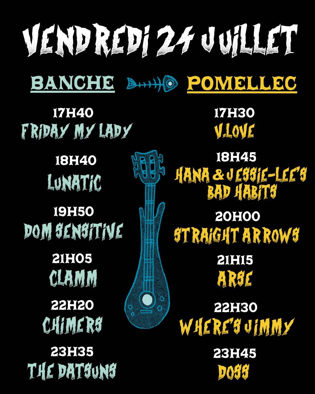 Visuel horaire du vendredi du Binic Folks Blues Festival 2026