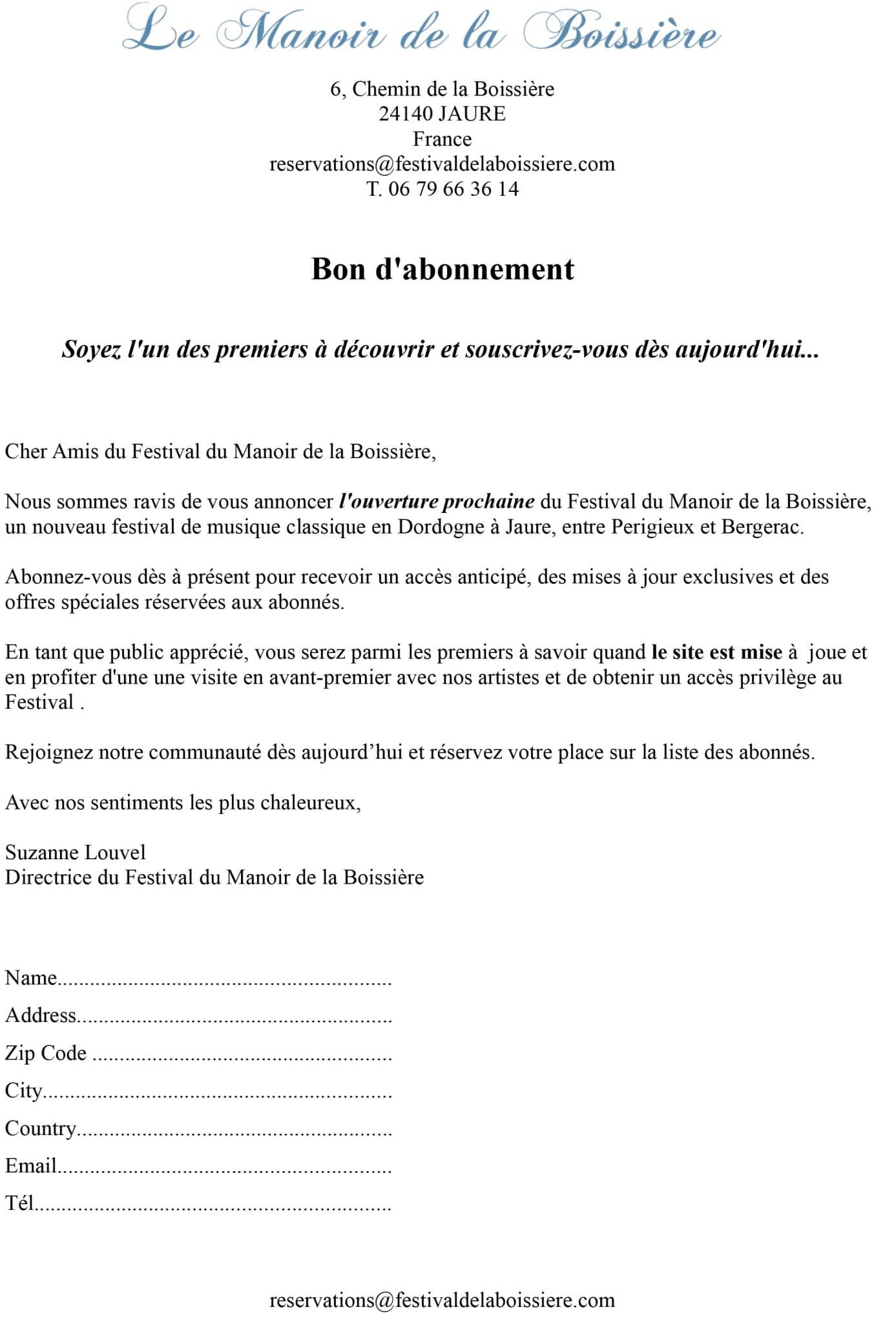 Programme Manoir de la Boissiere Festival 2026